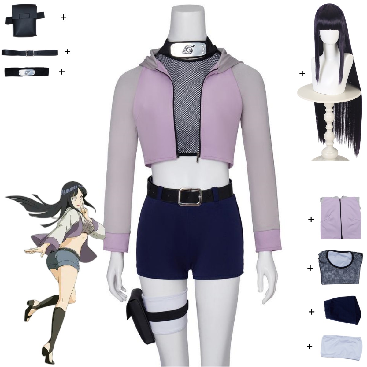 Women Bags Accessories - アニメ日向ヒナタコスプレ衣装日向一族紫フード付きパーカーコートショーツかつら女性セクシーなカーニバルハロウィンスーツ