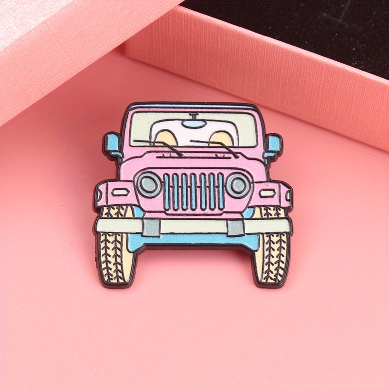 Women'S Jeep Bags - 愛らしいピンクのジープ漫画エナメルピン - 擬人化された目を持つ遊び心のある乗り物 バッグやアウトドアギア用アクセサリー