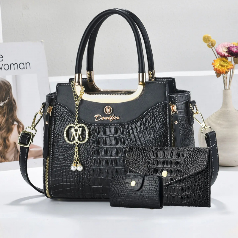 Women'S Crossbody Bags - レディース クロコダイル柄ハンドバッグセット、3ピースカラーブロック大容量トートバッグ、おしゃれなショルダー/クロスボディバッグ