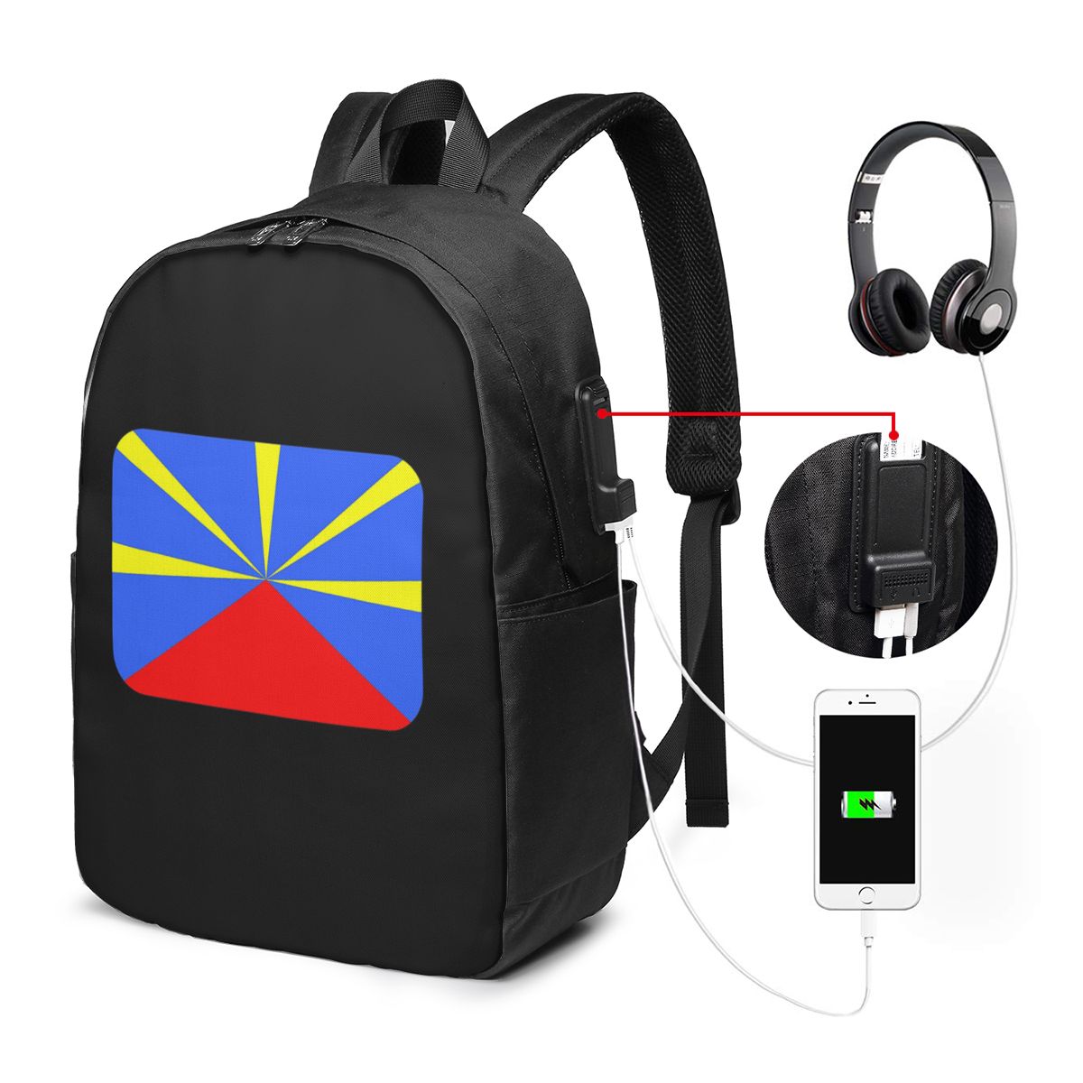 Women Bags For Laptop - 974 レユニオン島旗バックパック旅行ノートブックバッグコンピュータ大学生スクールバッグラップトップショルダーバッグ男性女性用