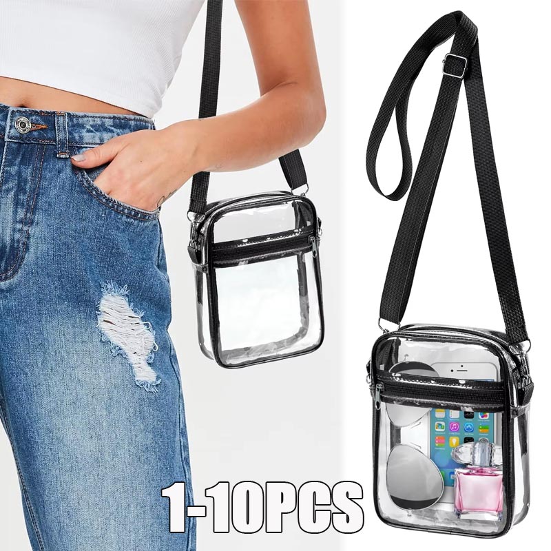 Women'S Crossbody Bags - 1-10個入り レディース クリア クロスボディバッグ 透明財布 ジッパー付き