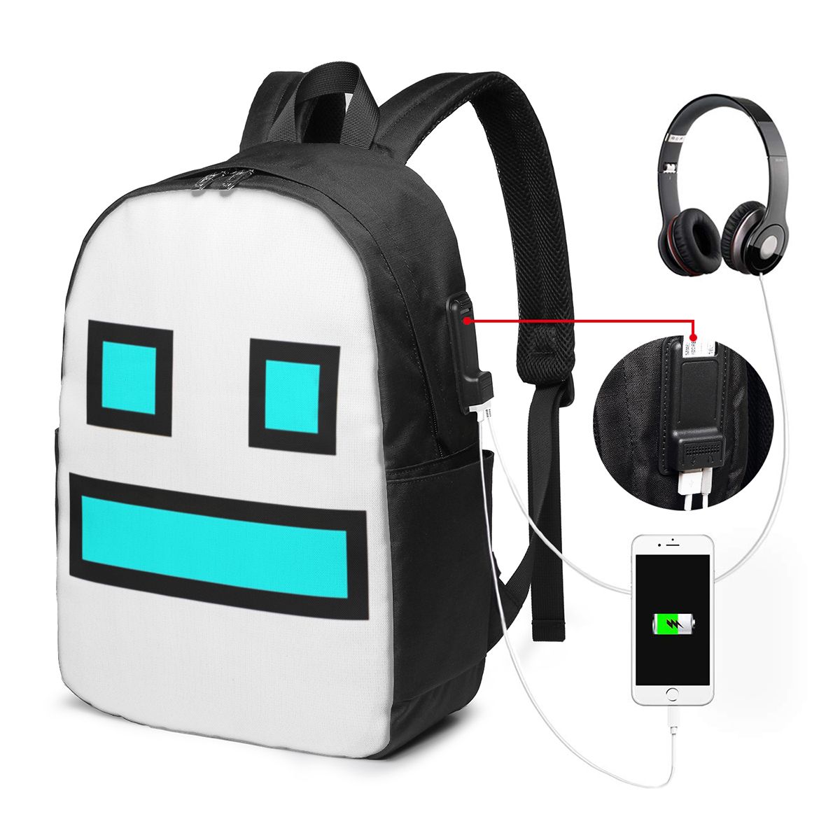 ビデオゲーム ジオメトリーダッシュ バックパック トラベルノ - Women Bags For Laptop のレビューと価格