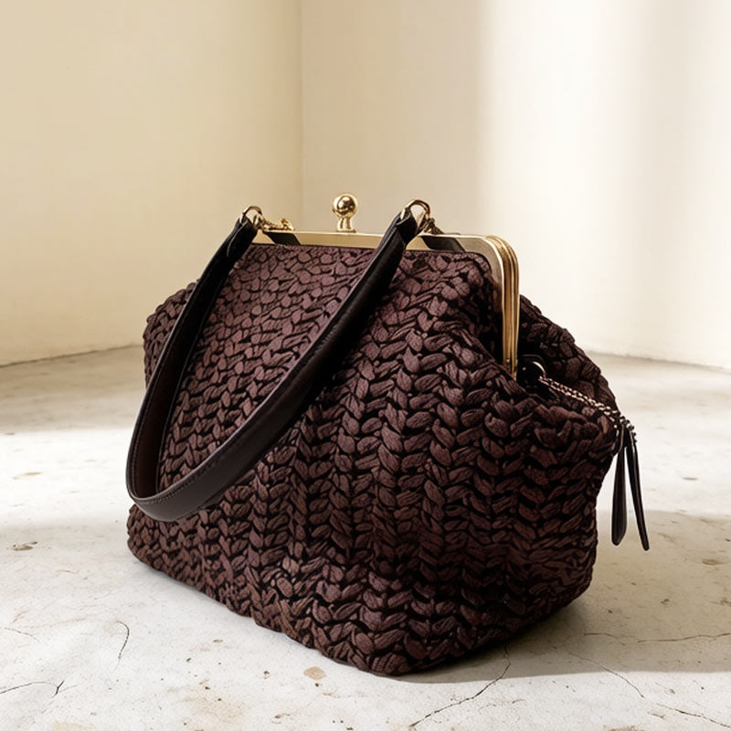 手織りキスロックフレームショルダーラフィアビーチバッグ女性用 - Women Bags On Sale のレビューと価格