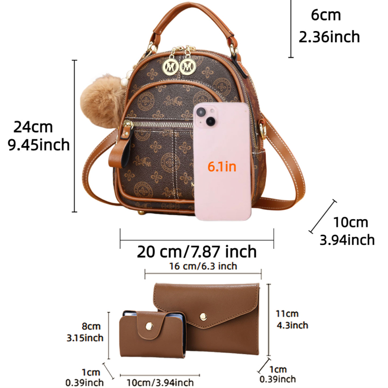 3点セット レディースバッグ、軽量高級プリントミニバックパッ - Women'S Crossbody Bags のレビューと価格