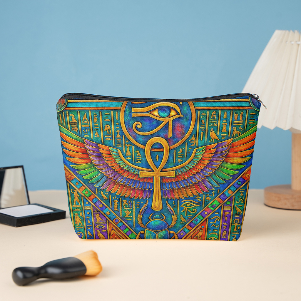 古代エジプトの象徴的なシンボルが描かれたメイクアップバッグ1 - Women Bags In Amazon のレビューと価格