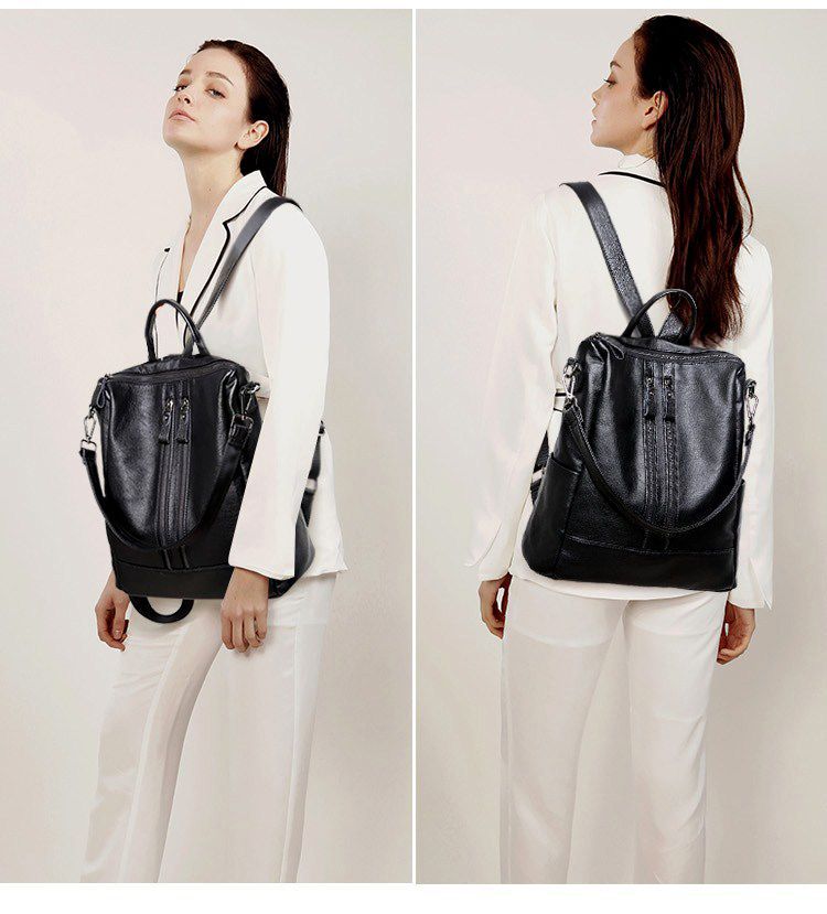 女性ソフトレザーバックパックスクールブラックカジュアル多機能 - Women Bags College のレビューと価格