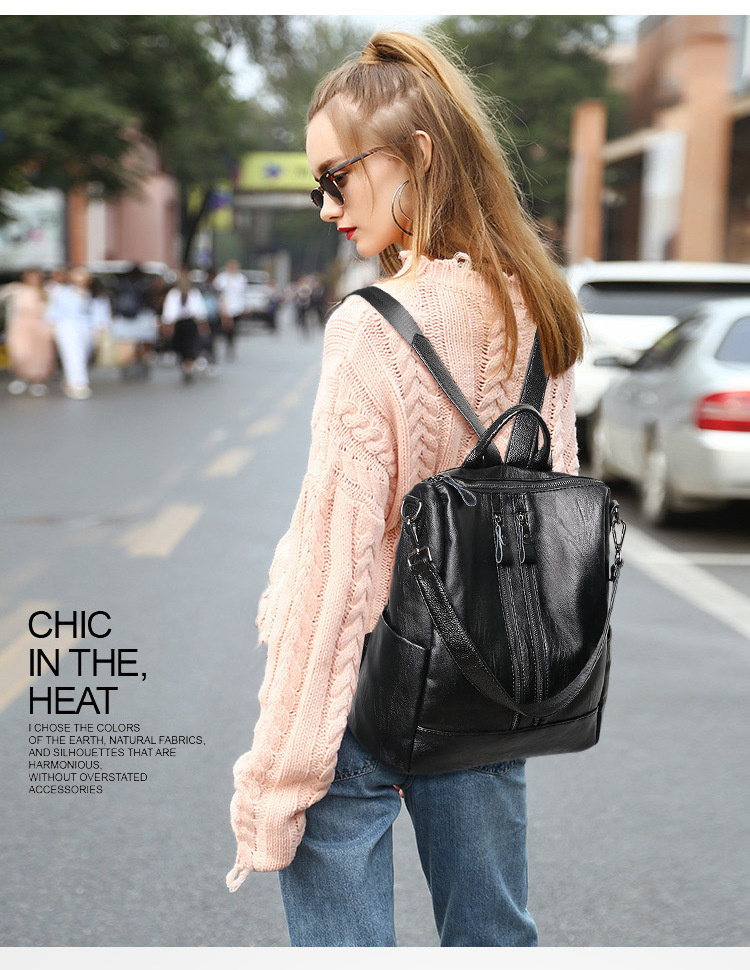 女性ソフトレザーバックパックスクールブラックカジュアル多機能 - Women Bags College のレビューと価格