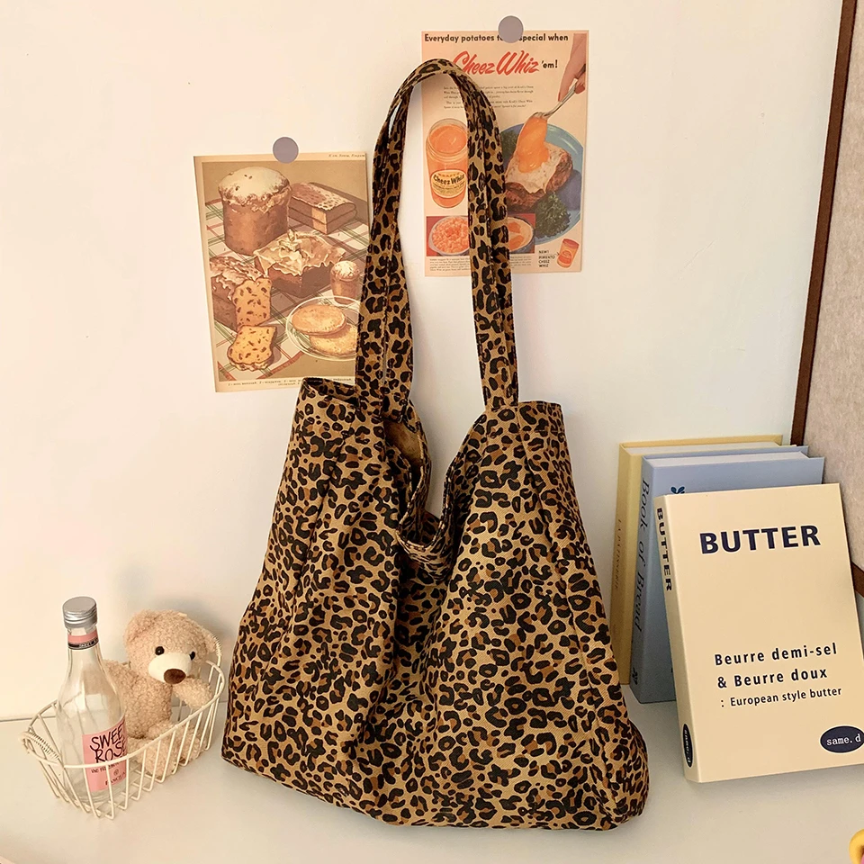 女性用キャンバスハンドバッグ,大容量トートバッグ,ヒョウ柄, - Women Bags On Sale のレビューと価格