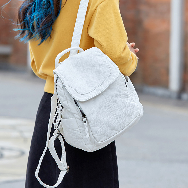 女性のための白いウォッシュレザーバックパック、ティーンエイジ - Women Bags In Sale のレビューと価格