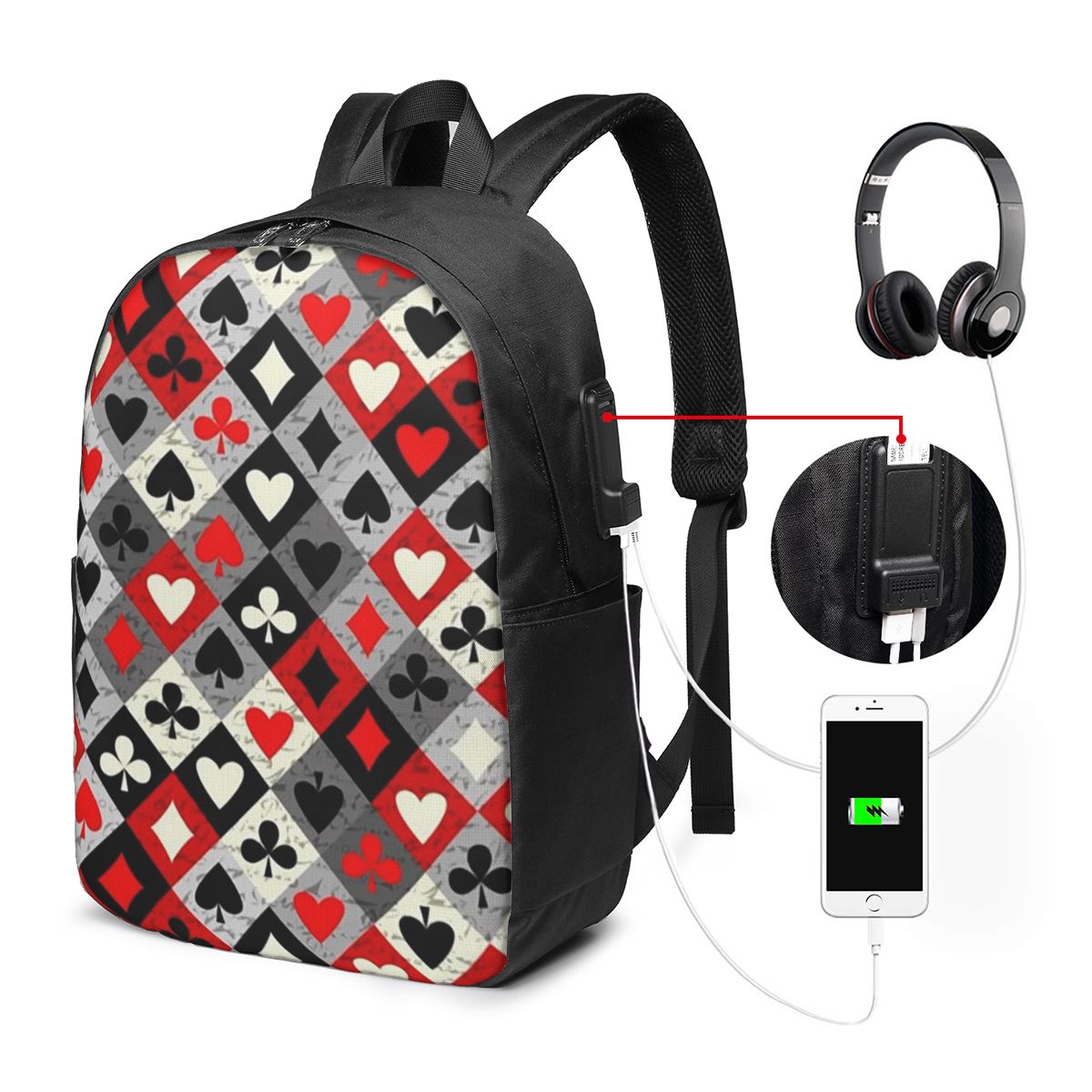 トランプポーカープリントバックパック旅行ノートブックバッグコ - Women Bags For Laptop のレビューと価格