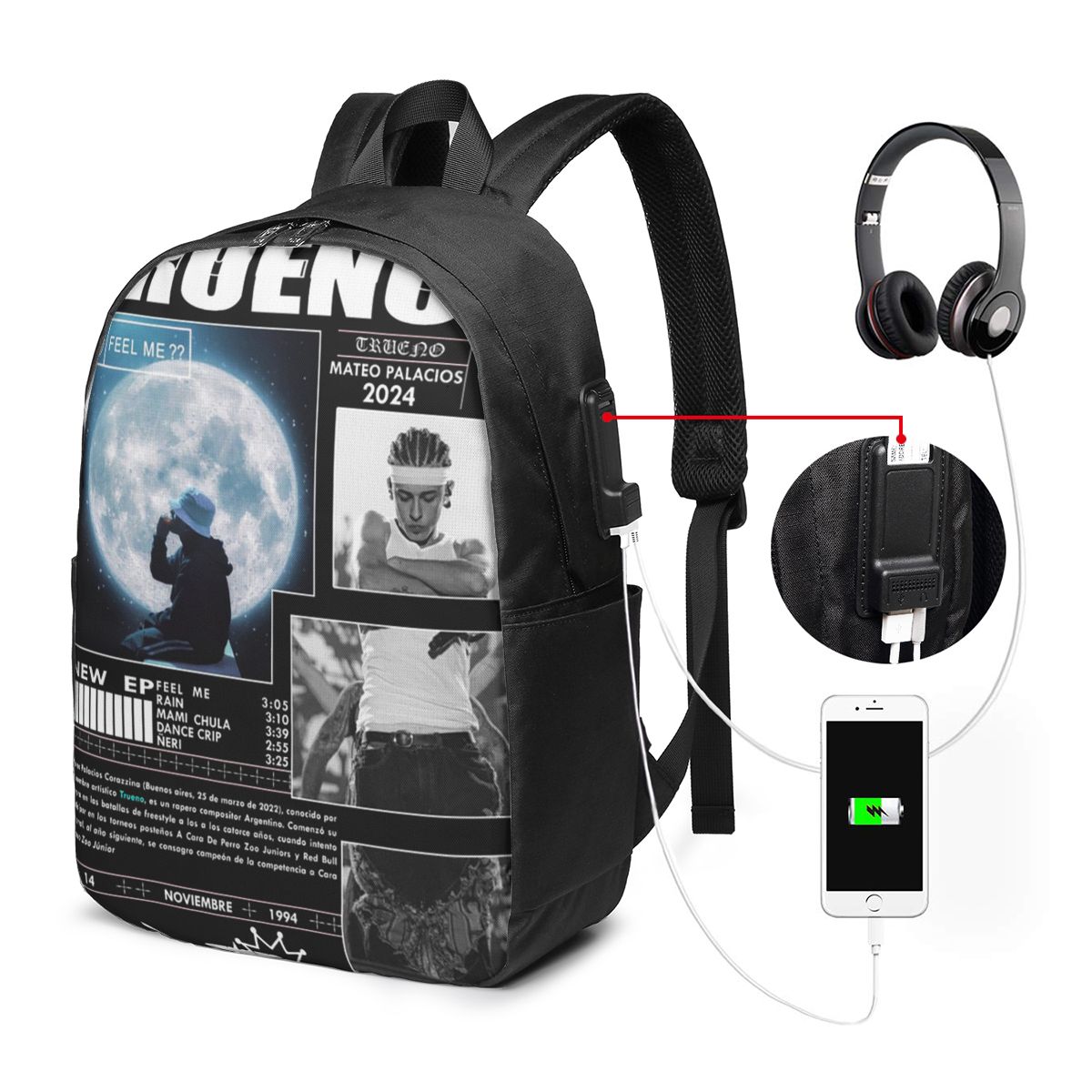 面白いトゥルーノヒップホップラッパーバックパック旅行ノートブ - Women Bags For Laptop のレビューと価格