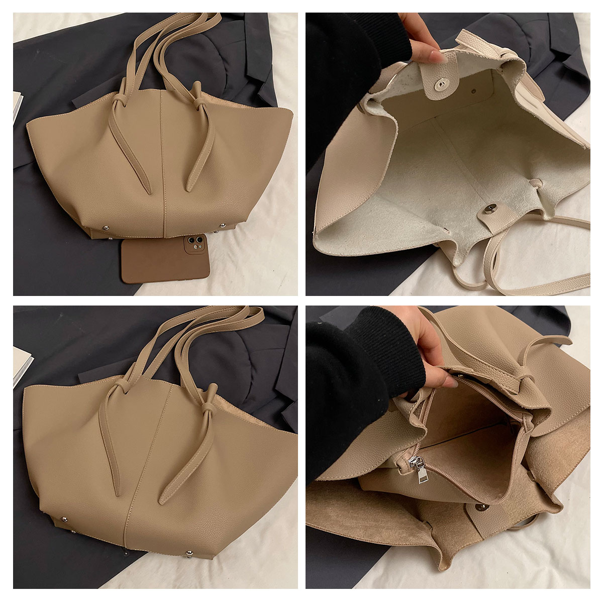 トレンディなミニマリストスタイルの大容量扇形トートバッグ、ラ - Women Bags Mk のレビューと価格