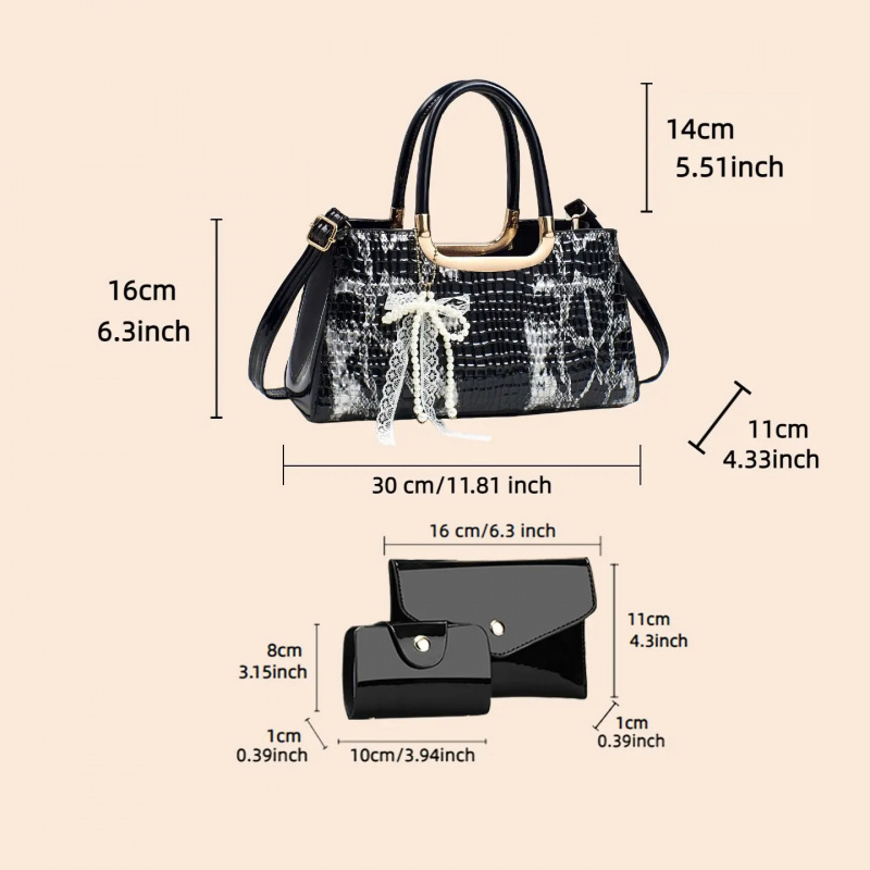 レディースハンドバッグセット、クロコダイル柄イブニングクラッ - Women Bags Accessories のレビューと価格