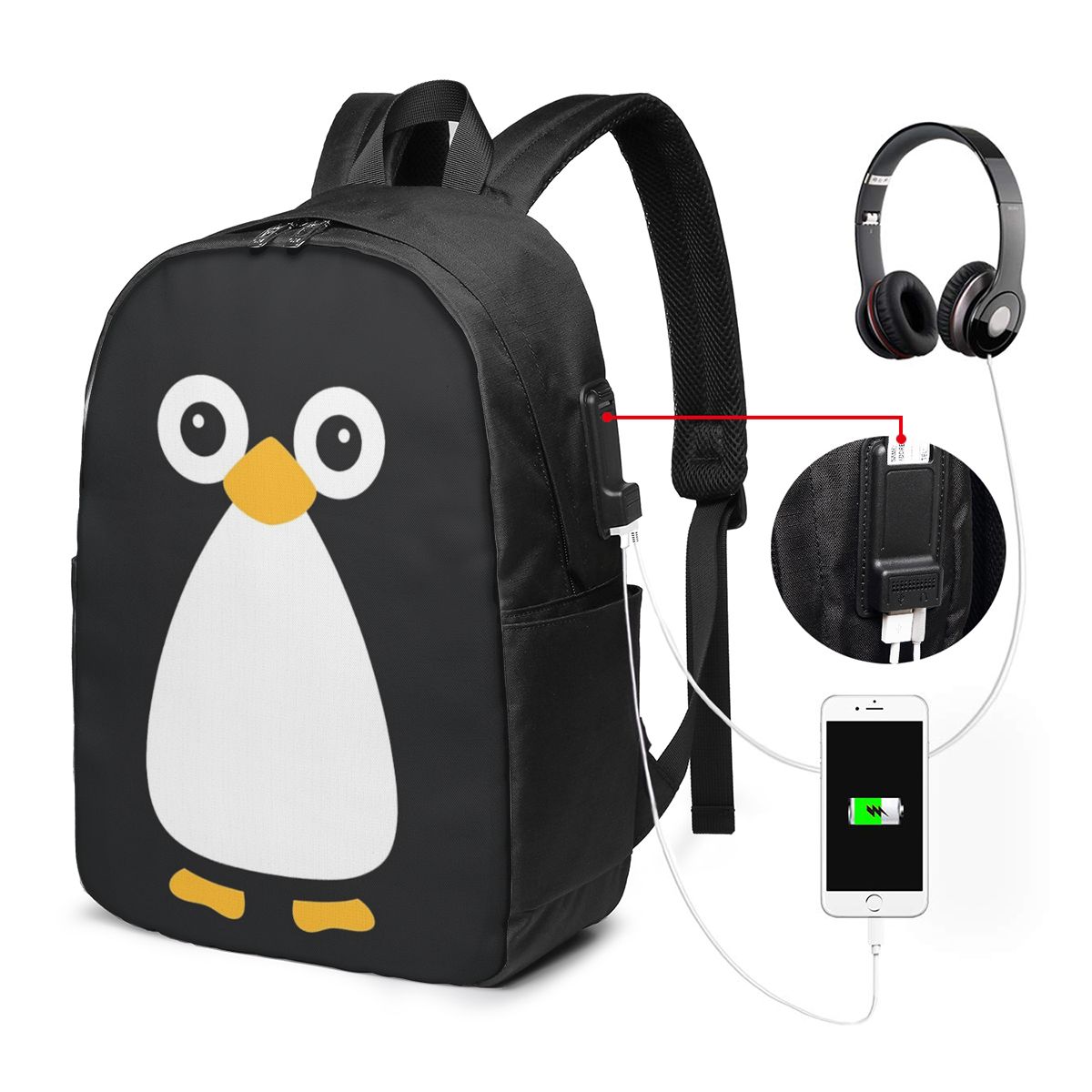 かわいいベクターペンギンバックパック旅行ノートブックバッグコ - Women Bags For Laptop のレビューと価格